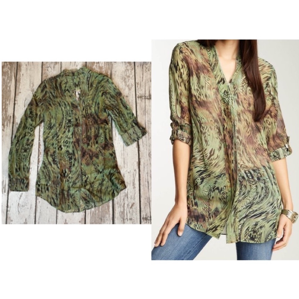 Da-Nang Green Abstract Print Silk Blouse